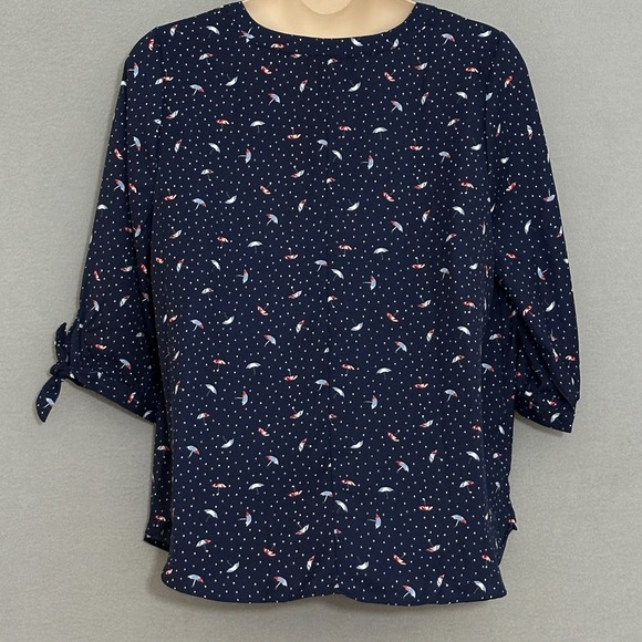 Catherines Womens Top Plus 1X Navy Blue‎ Umbrella Pattern V Neck Tunic Classid - Picture 5 of 11